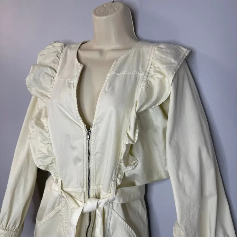 Free People Imogene Mini Dress Ecru White Cotton Ruffle Zipper Cream Sz S New